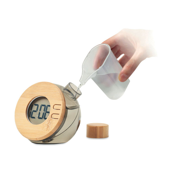 DROPPY LUX · Horloge à eau LCD en bambou MO6865-27